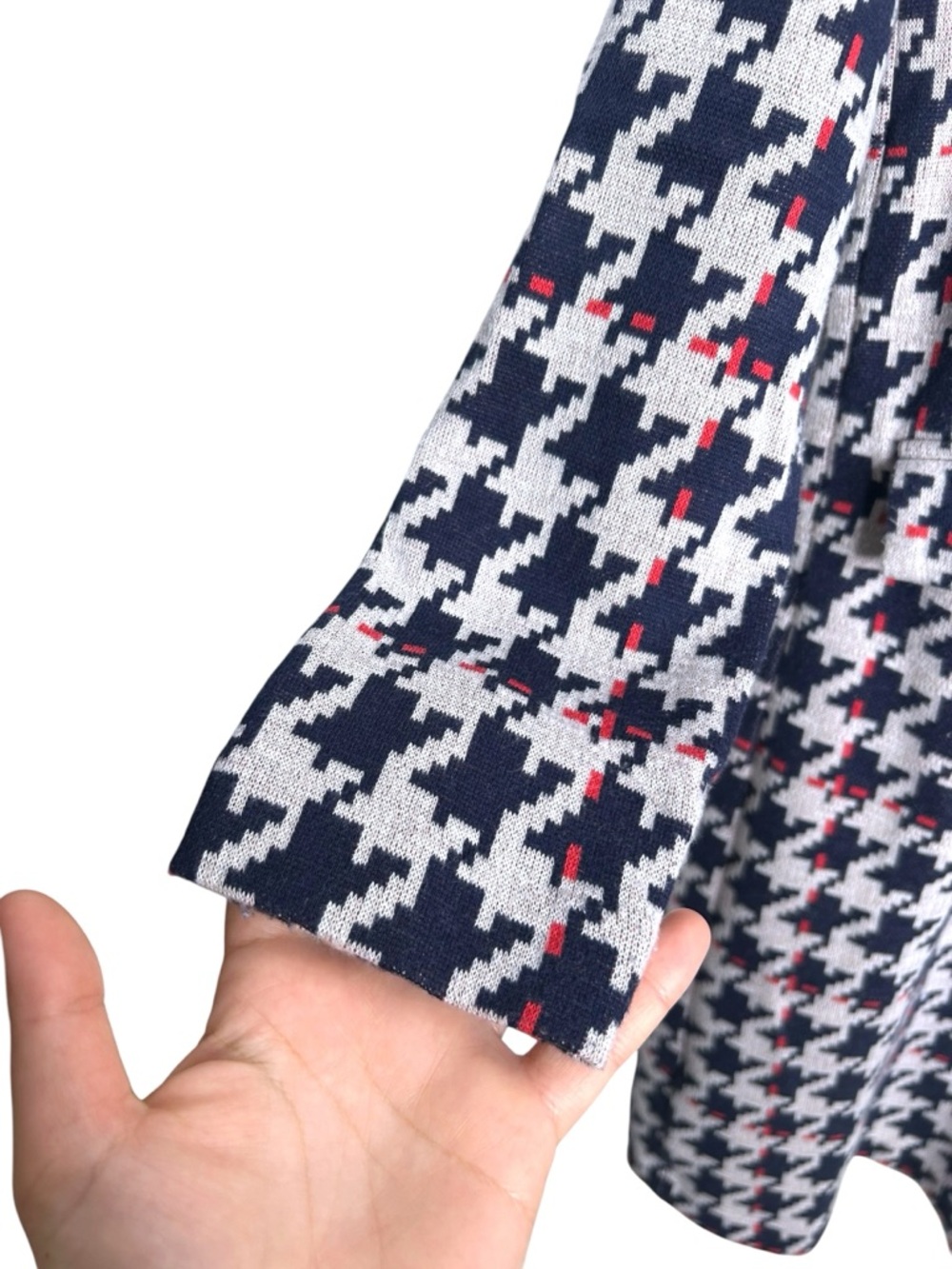 Boden 60’s Jacquard Houndstooth Sweater Shift Dress Blue Red White Size 10 Long - Picture 5 of 9